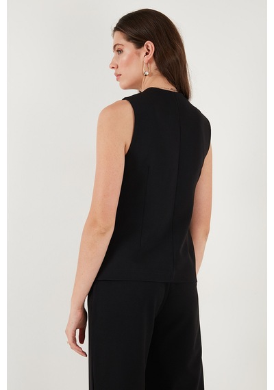 Lela Regular Fit Bisiklet Yaka Kolsuz Düğmeli Basic Bluz Bayan Yelek 65200004 Siyah