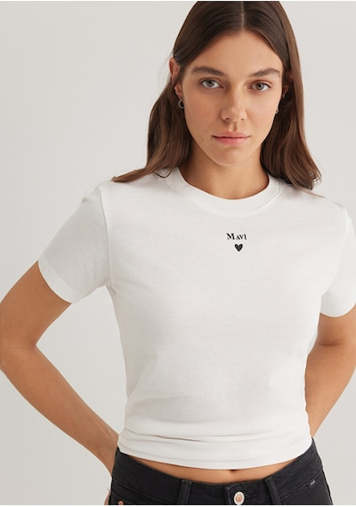 Mavi Logo Baskılı Kırık Beyaz Kadın T-shirt M1601185-33389 Kırık Beyaz