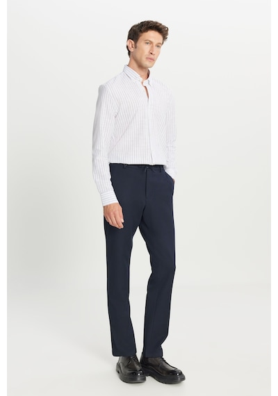 AC&Co / Altınyıldız Classics Erkek Grı %100 Pamuk Slim Fit Dar Kesim Düğmeli Gömlek Yaka Armürlü Gömlek Gri