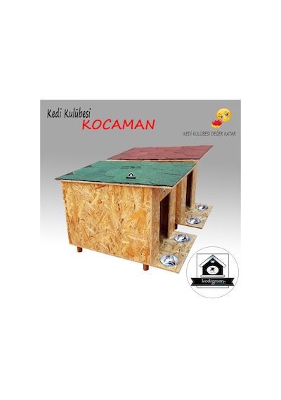Kedigram Kedi Kulübesi Kocaman Red Kedi Evi Shingle Çatı Kaplamalı