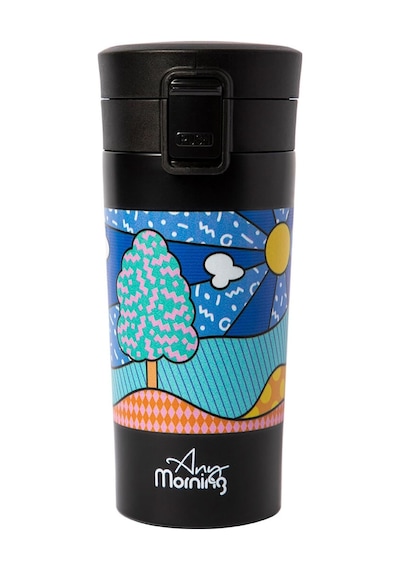 380 Ml Paslanmaz Çelik Termos Mug, Çift Katmanlı, Sızdırmaz Kapaklı, Siyah Ba21522 Çok Renkli