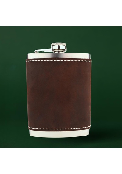 Perlotus 8 Oz 240 Cc Koyu Kahverengi Crazy Deri Kılıflı El Yapımı Çelik Viski Cep Matarası Kahverengi