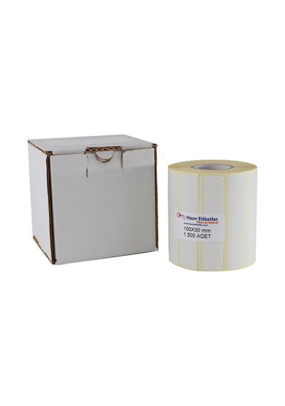 Kuşe Etiket 100mm X 30mm Ruloda 1500 Adet 40mm Kuka Çapında Baskısız Barkod Yazıcı Etiketi Diğer