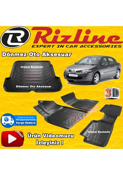 Megane 2 3D Paspas+Bagaj Havuzu Siyah Sd 2004-2010 Arası Rizline N11.23219