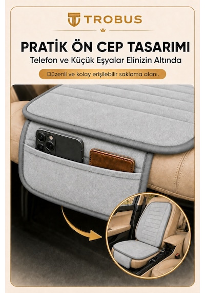 Audi A3 2003-2011 Üniversal Soft Alkantra Çizgili 7 Parça Oto Koltuk Minderi Gri