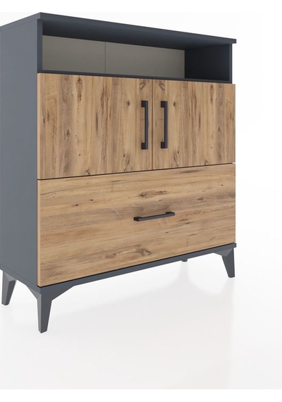 Arges Şifonyer 3 Raflı Tek Çekmeceli 2 Kapaklı 88x30x96 Antrasit-çam Antrasit