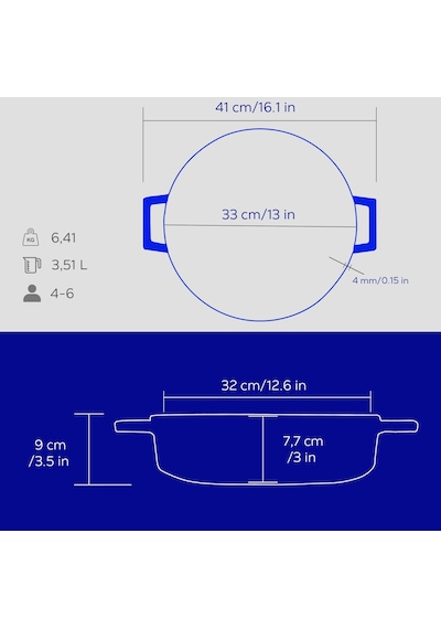 Lava Döküm Çok Amaçlı Yayvan Tencere Döküm Demir Yekpare Kulplu Edition Serisi Çap 32cm. 001