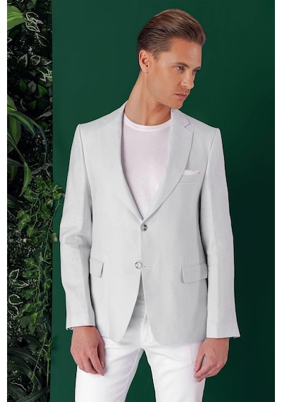 Efor Comfort Fit Çift Yırtmaç %100 Keten Casual Mavi Ceket C 668 Mavi