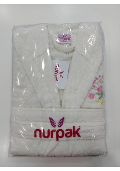 Nurpak Kadife Jakarlı Çocuk Bornozu Krem
