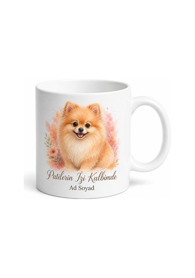 İsme Özel Pomeranian Desenli Kupa Bardak Köpek Severler İçin Hediye Beyaz / Çok Renkli