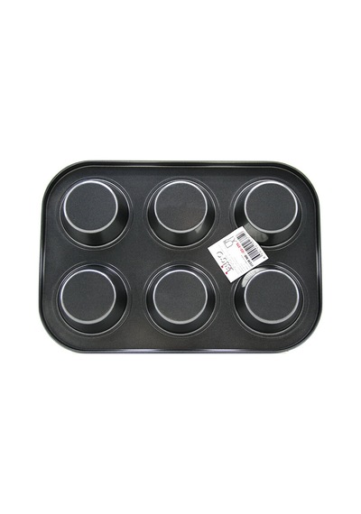 6 Gözlü Metal - Siyah Düz Muffin - Kek Kalıp