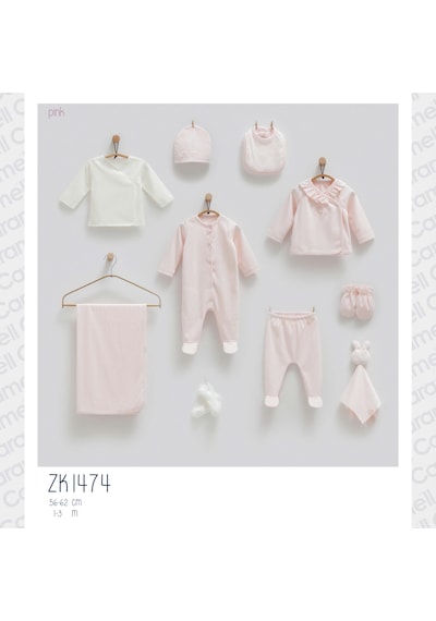Caramell Barbosa Cute Nakışlı %100 Pamuk Yenidoğan 10'lu Hastane Çıkışı 56-62cm Yeni Sezon 2025 Pembe