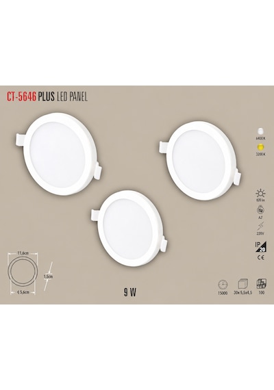 Ct-5646 9w Ayarlanabilir Slim Led Panel Spot Sıva Altı Armatür Metal Kasa 6400k Beyaz 3 Adet Tatlı Beyaz