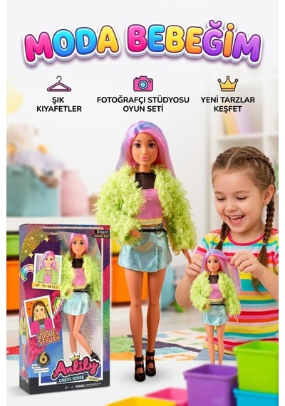 Anlily Dress Sense Moda Bebeği - Şık Kıyafetli Ve Aksesuarlı Fonksiyonel Oyuncak Bebek 30 CM