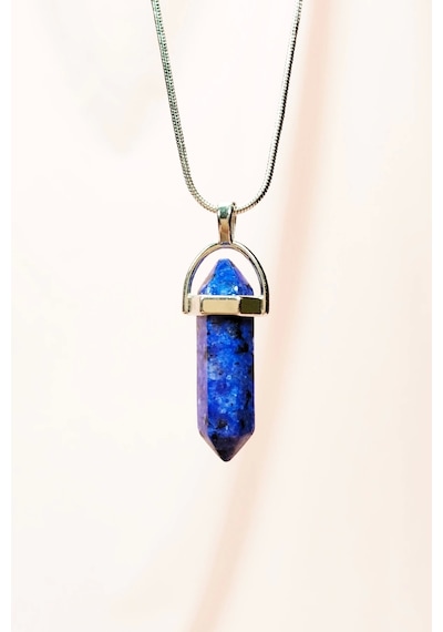 Lapis Lazuli Doğal Taşı Zincirli El Yapımı Tasarımlı Kolye Uç: 3,5 Cm Zincir: 20 Cm Kutulu Çok renkli