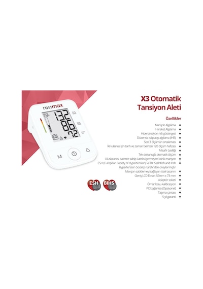 Rossmax X3 Üst Kol Tipi Otomatik Tansiyon Aleti 5 Yıl Garantili