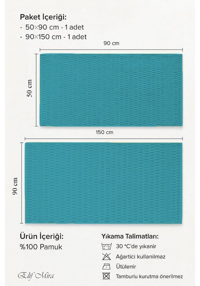 Banyo Havlu Seti %100 Pamuk 2 Parça 50 90 + 90 150 Cm Soft Comfort Yeşil