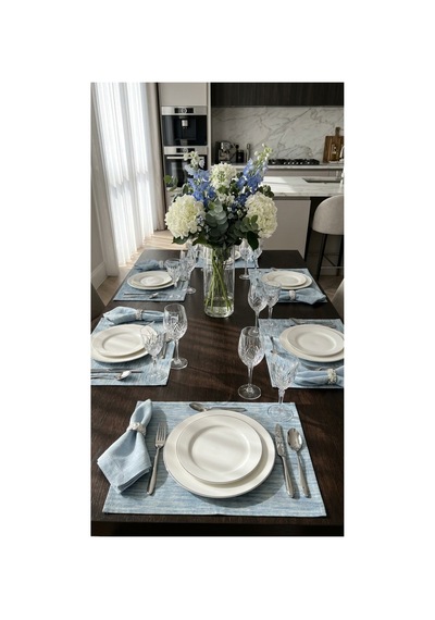 %100 Pamuk Simli Kumaş Mavi Desenli 6 Adet Amerikan Servis 35x45 Mavi - 900579047 Mavi