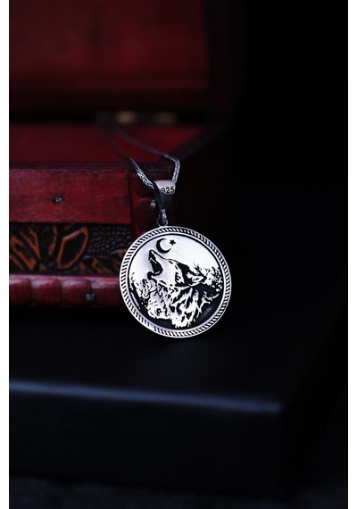 Encili Silver 925 Ayar Gümüş Özel Tasarım Bozkurt Model Erkek Kolye Gümüş