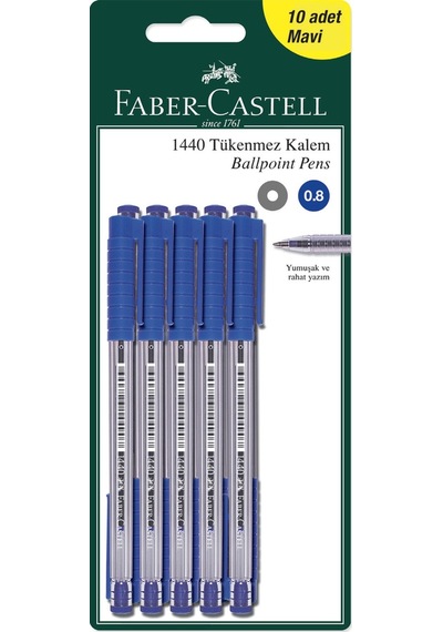 Faber Castell 1440 Tükenmez Kalem 0.8 Mm 10'lu Mavi Çok Renkli