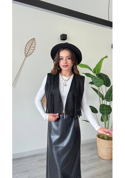 Modadua Püskül Detaylı Modern Yelek Güçlü Ve Özgür Stil-siyah Çok Renkli