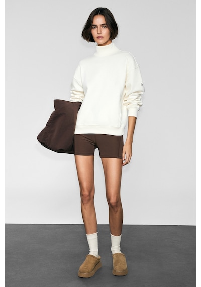 Urban Beat Xenya Kadın Polarlı Yumuşak Balıkçı Yakalı Baskı Detaylı Cepli Regular Ekru Sweatshirt Ekru