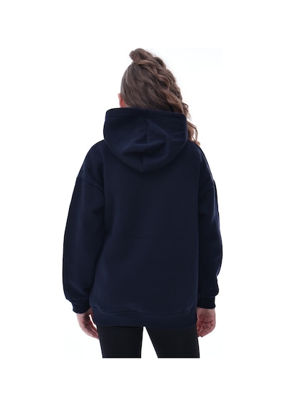 Unisex Çocuk Kapüşonlu Sweatshirt 5-14 Yaş Rahat Günlük Spor Oversize Lacivert