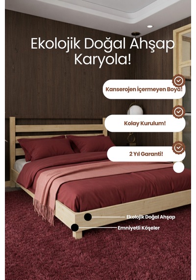 Renazzo Urban Masif Ahşap Karyola Natürel 120x200 Natürel - 120 X 200