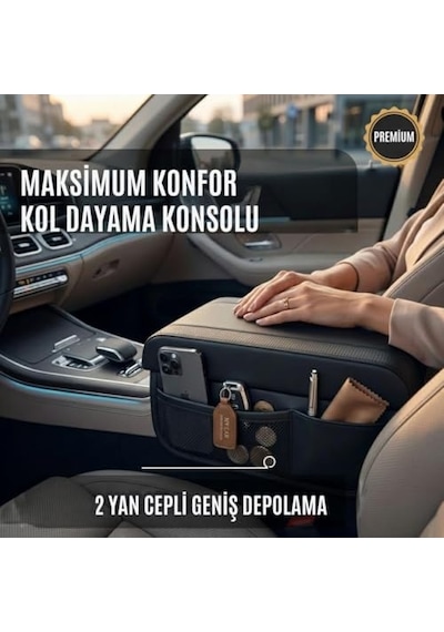Premıum Yumuşak 2 Yan Cüzdanlı Araç Kol Dayama Padi. Kol Dayama Yastığı Araç İçi Organizer Kol Dayama