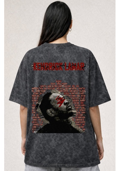Kendrick Lamar Rapper Şarkıcı Baskılı Unisex Oversize Eskitme Yık Siyah