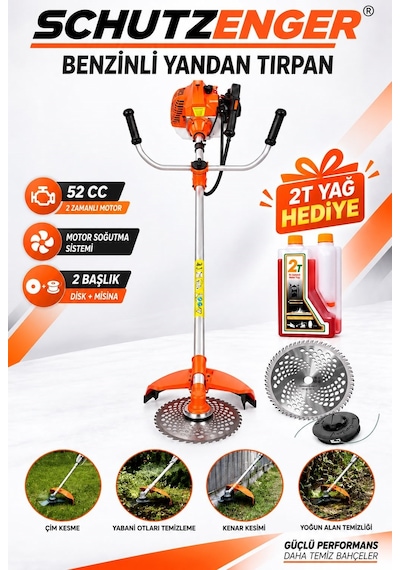 Schutzenger Hq-9 Benzinli Yan Tipi Ot Biçme Tırpan Motoru 2 Zamanlı Yağ Hediye Motor Soğutmalı 2 Başlıklı