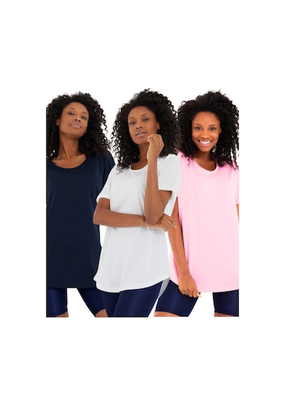 Beyaz-açık Pembe-lacivert 3 Lü Paket Regular/normal Kesim Pis Yaka Kısa Kollu Kadın T-shirt Beyaz-lacivert-açık Pembe