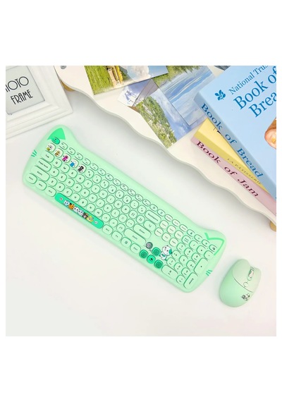 Geezer Cat Plus Kablosuz Klavye Mouse Seti 2.4g Kedi Kulaklı Sevimli 110 Tuş Renkli Set Optik