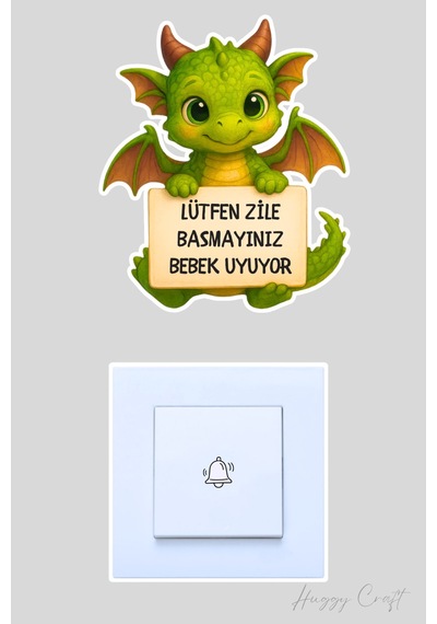 Yavru Dinazor Lütfen Zile Basmayınız Bebek Uyuyor Sticker Kapı Zili Etiketi Standart