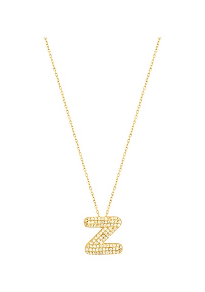 Beyaz Zirkon Taşlı Gümüş Harf Kolye - Z Harfi Rose Gold