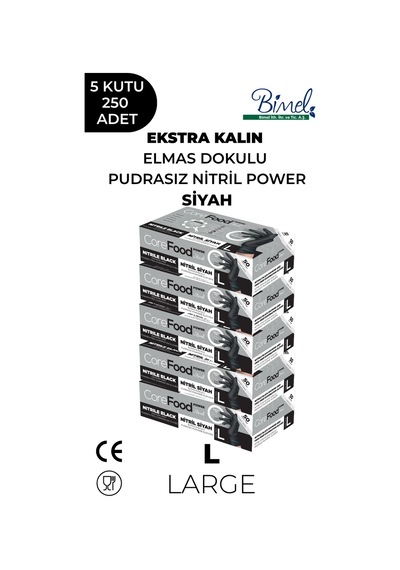 Nitril Siyah Power Muayene Eldiveni L - 5 Paket 50 Li