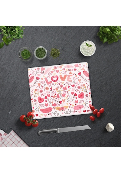 Decorita Cam Kesme Tahtası |Love - Renkli|29cm x 34cm