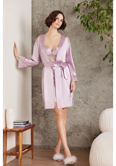 Pierre Cardin Saten Gecelik Sabahlık Pijama Takım Şort Takım 6'lı Gelin Çeyiz Seti - 6000 001