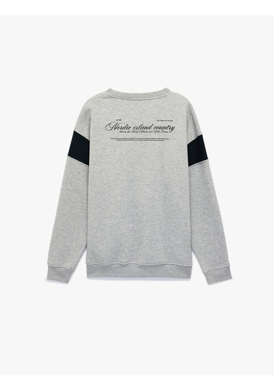 Koton Şardonlu Uzun Kollu Bisiklet Yaka Arkası Baskılı Sweatshirt Gri 6wam70047mk Gri