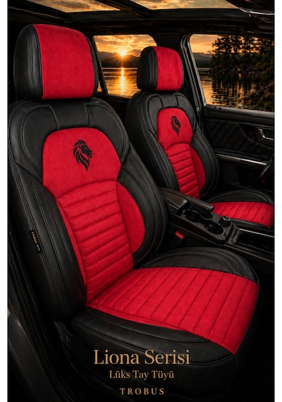 Fiat Albea 2002-2012 Araca Uyumlu Premium Tay Tüyü Koltuk Kılıfı Liona Serisi Kırmızı Siyah