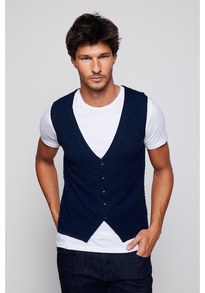 Tudors Slim Fit Desenli Lacivert Erkek Yelek-30275 Lacivert