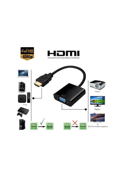 Hdmı To Vga Kablo Çevirici Dönüştürücü + Ses - Hdmi To Vga Kablo (551664582)