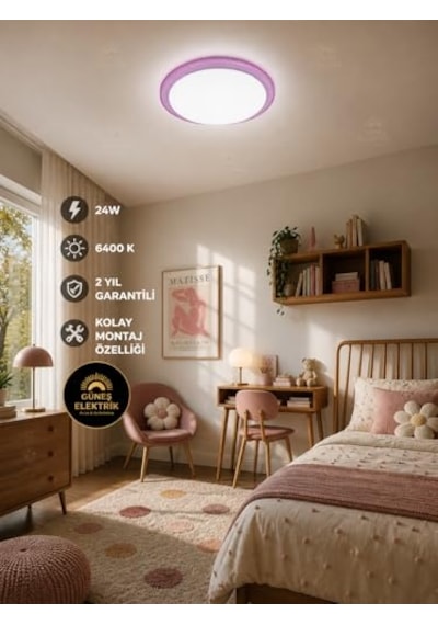 24 W Kristal Çerçeveli Tavan Armatürü, Esemlight,6400 K Beyaz Işık Mor Diğer