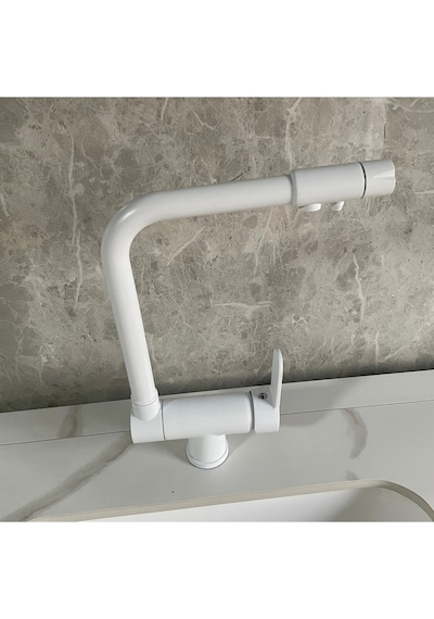 Mutfak Eviye Bataryası Dual Flow Su Arıtma Çıkışlı Yeni Tasarım Mat Beyaz Katlanır