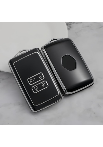 Autohan Keys Renault Anahtar Kılıfı, Clio E-tech, Austral, Megane 4, Talisman, Clio 5 Uyumlu, Siyah-gümüş