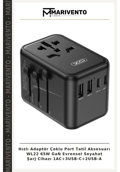 Hızlı Adaptör Çoklu Port Tatil Aksesuarı Wl22 65w Gan Evrensel Seyahat Şarj Cihazı 1ac+3usb-c+2usb-a