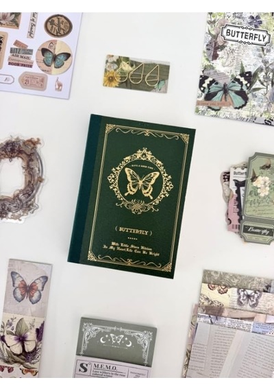 Vintage Butterfly Archive Kelebek Temalı 140 Parça Dopdolu Journal Scrapbook Seti/defter/washi