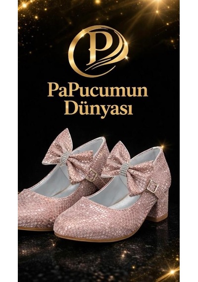 Papucumun Dünyası Topuklu Fiyonklu Kız Çocuk Babet Pembe