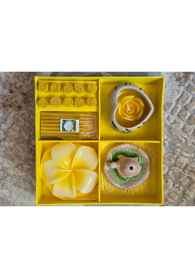 Dekoratif Aromatik Mum Ve Tütsü Seti Açık Sarı
