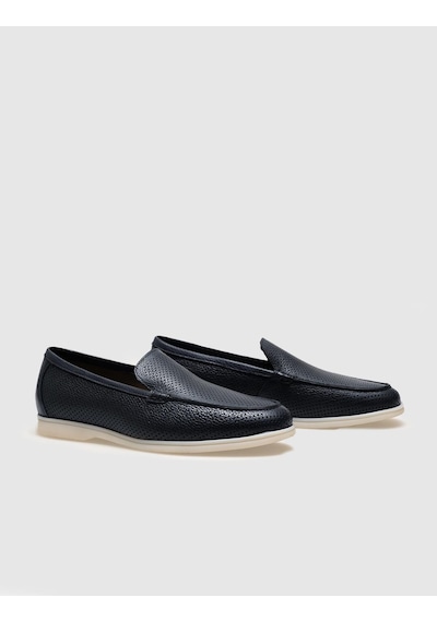 Cabani Hakiki Deri Lacivert Erkek Loafer - Lacivert